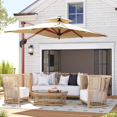 Outsunny Sombrilla de Jardín Excéntrica de Aluminio 300x198x252 cm con Protección UPF50+ y Base Cruzada Giratoria 360° Caqui