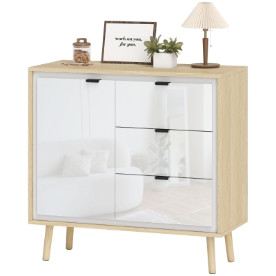 HOMCOM Buffet Armoire Cuisine 2 Portes 3 Tiroirs Blanc 80x35x77cm
