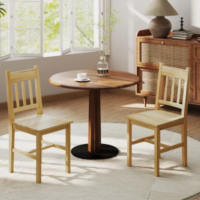 HOMCOM Juego de 2 Sillas de Comedor de Madera Sillas de Cocina con Respaldo de Listones, Asiento Amplio Madera Natural