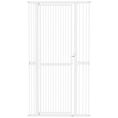 PawHut Barrera para Perros Extra Alta con Ancho Ajustable 76-104 cm Separación 3,5 cm con Montaje a Presión Extensiones Blanco