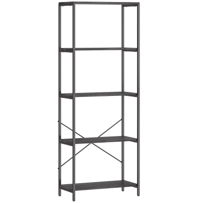 HOMCOM 5-Tier Industrial Bookshelf Metal Frame Dark Grey