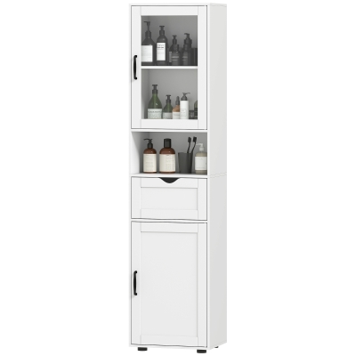 HOMCOM Colonne Salle de Bain Bois Blanc 40x30x165cm avec Rangements