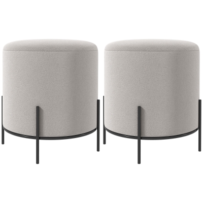 HOMCOM Lot de 2 Poufs Velours Pieds Acier Ø35x38cm Gris Clair