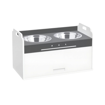 PawHut Comedero elevado con armario de almacenamiento, 2 cuencos con anillos antideslizantes, 60 x 30 x 35,5 cm, blanco