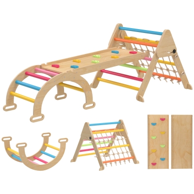 AIYAPLAY 8-in-1 Toddler Climbing Frame with Slide, Multicolour