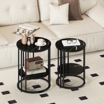 HOMCOM Marble-Effect Coffee Tables Set of 2 - Black
