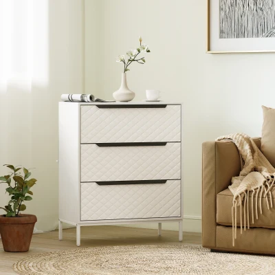 HOMCOM Dresser 3-Drawer Fabric with Aluminium Handles White