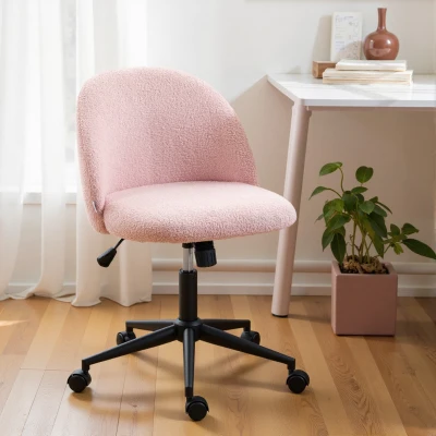 HOMCOM Teddy Fleece Office Chair with Wheels Light Pink