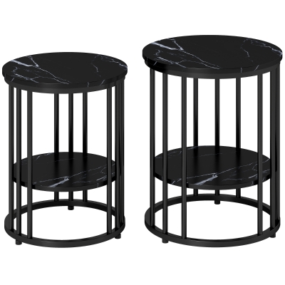 HOMCOM Marble-Effect Coffee Tables Set of 2 - Black