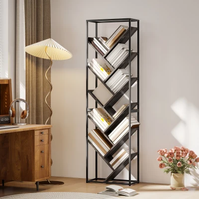 HOMCOM Industrial 10-Shelf Bookshelf Black/Grey