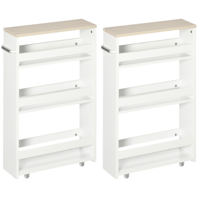 kleankin Lot de 2 Chariots Rangement sur Roulettes Cuisine/Buanderie
