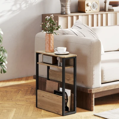 HOMCOM Industrial Side Table Black Walnut Brown