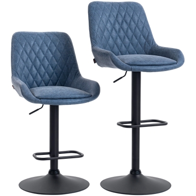 HOMCOM Faux Leather Retro Bar Stools Set of 2 Dark Blue