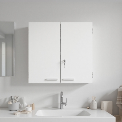 HOMCOM Lockable 2-Door Medicine Cabinet Wall-Mounted Medicine Cupboard with 11 Compartments, 2 Keys, 53 x 20 x 53 cm, White