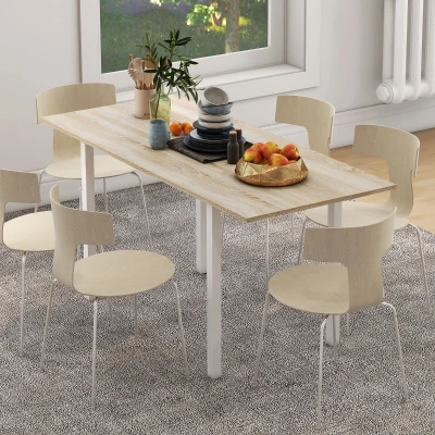 HOMCOM Mesa de Comedor Extensible con Patas de Acero para 4-6 Personas 160x70x76 cm Madera Natural