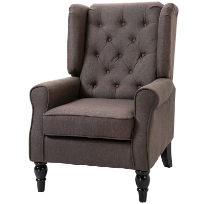 HOMCOM Fauteuil Salon Classique Capitonné Bois 74x86x102cm Marron