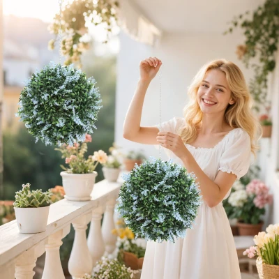 HOMCOM Set of 2 UV-Protected Artificial Topiary Balls Blue