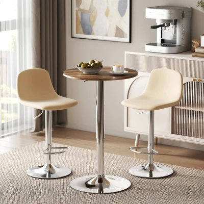 HOMCOM Round Swivel Bar Table Adjustable Height Rustic Brown