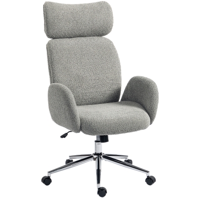 HOMCOM Office Chair Boucle Fabric Adjustable Grey