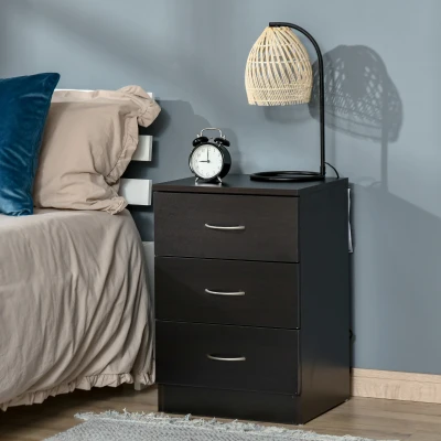 HOMCOM Three-Drawer Bedside Table Black