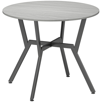 HOMCOM Round Dining Table Black Legs Grey 90x76cm