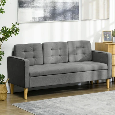 HOMCOM Canapé 3 Places Moderne Coton Gris avec Rangement