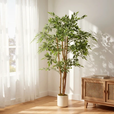 HOMCOM Künstlicher Ficus 150 cm Künstliche Pflanze mit 1116 Blättern und Topf Dekorative Zimmerpflanze Grün