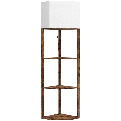 HOMCOM Corner Floor Lamp with Shelves Rustic Brown