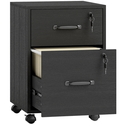 HOMCOM Rolling File Cabinet 2 Drawers Mobile Black