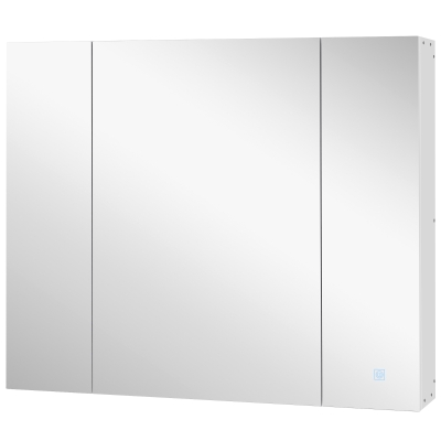 kleankin Armario de Baño con Espejo Luces LED Estantes Ajustables y USB Estilo Moderno 90x15x75 cm Blanco