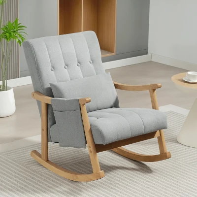 HOMCOM Wood Rocking Accent Chair Light Grey