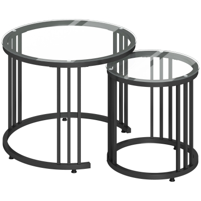 HOMCOM Nesting Coffee Tables Set of 2, Glass Top Steel Frame Black