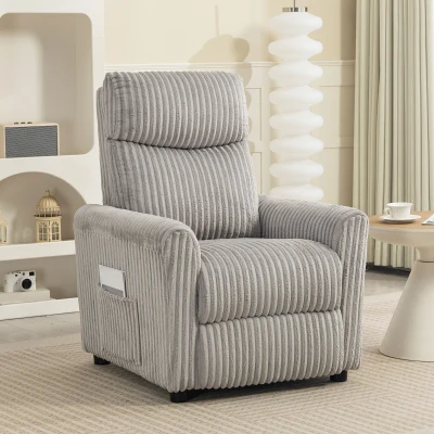 HOMCOM Sillón Relax Reclinable Manual Tapizado en Pana Instalación Rápida Reposapiés Acolchado Grueso Gris Claro