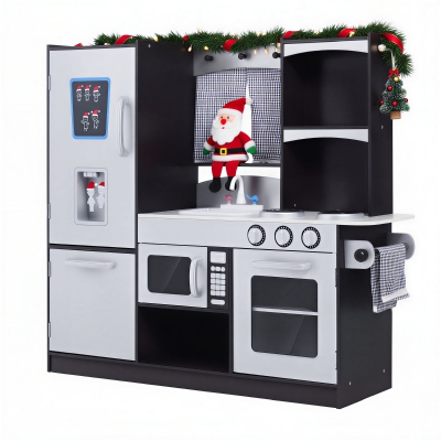 HOMCOM Cuisine Enfant Bois Jeu Éducatif 105x32x95cm Argenté Noir