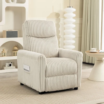 HOMCOM Poltrona Relax Reclinável Manual Estofada em Veludo com Apoio para Pés 73x86x100 cm Creme