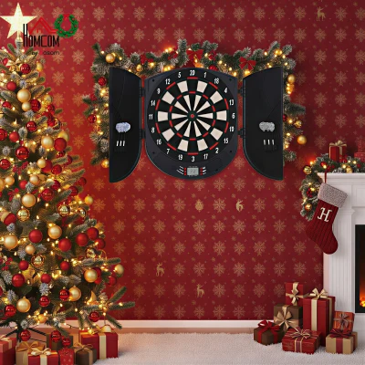 HOMCOM Diana Electrónica Digital Diana con 6 Dardos hasta 8 Jugadores Marcador Puertas Laterales Pantalla LCD y 26 Juegos 44x4,4x50 cm Negro