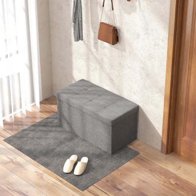 HOMCOM Baúl de Almacenaje para Dormitorio Plegable 84L Tapizado de Lino Sintético con Tapa para Salón 76x38x38 cm Gris Claro