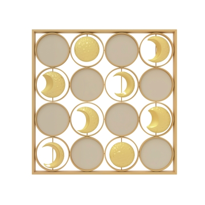 HOMCOM Decoración de Metal para Pared de Fases Lunares Multidireccional con 16 Discos Dorado