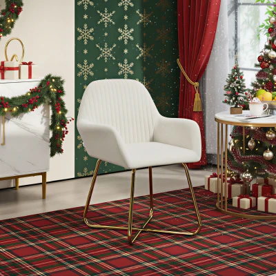 HOMCOM Modern Arm Chair Metal Base Living Room Cream White