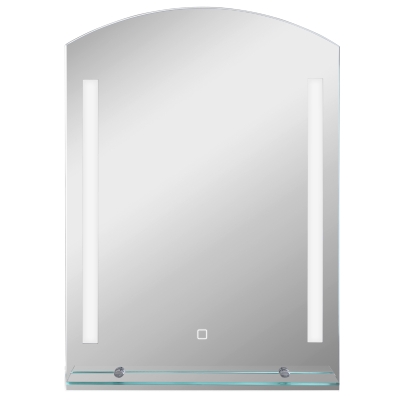 kleankin Espejo de Baño con Luces LED 70x50 cm Interruptor Táctil Iluminación Regulable y Estante de Vidrio Plata