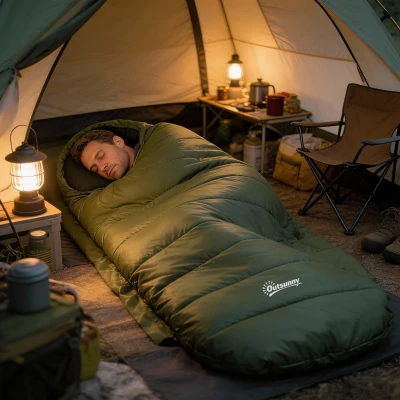 Outsunny Schlafsack, wasserdicht, leicht, gefüttert, Isolierung bis -20° C, 200L x 85B x 15H cm, Dunkelgrün