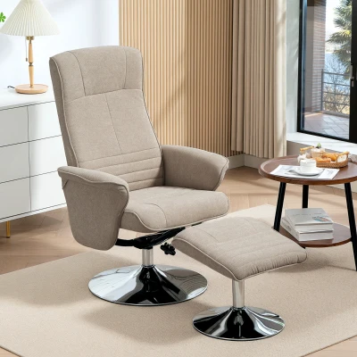 HOMCOM Swivel Recliner Chair with Footstool Velvet Beige