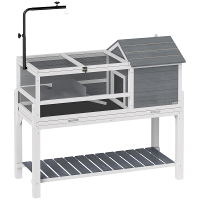 PawHut Casa para Tortugas de Madera con Soporte para Lámpara Ajustable Techos Abatibles Bandeja Extraíble y Estante Inferior