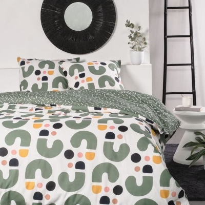 Parure de lit - TODAY - Sunshine - 2 personnes - 240x220cm - Coton - Vert - Autres motifs