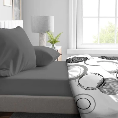 Drap housse - HOME LINGE PASSION - HP71774 - 180 x 200 cm + 30 cm bonnet - Microfibre - 82 g - Gris anthracite