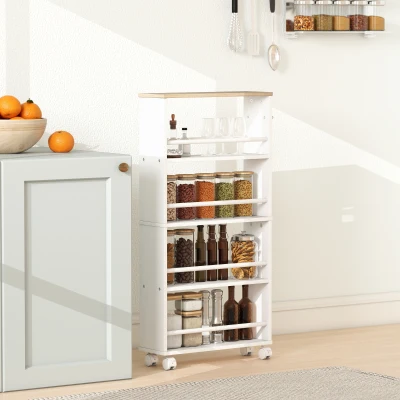 HOMCOM Carrello su ruote 45cm x 15cm x 91cm Legno naturale