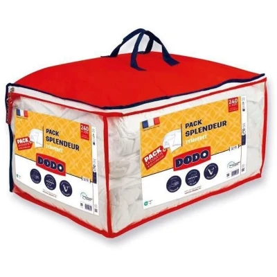 Pack couette 220 x 240 cm + 2 oreillers 60 x 60 cm - Splendeur - Garnissage 100% Polyester FCS 300 g/m² - Blanc - DODO