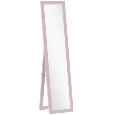 HOMCOM Espejo de Cuerpo Entero 157x37 cm con Marco de MDF Espejo de Pie Inclinado o Colgante Rosa Perla Claro
