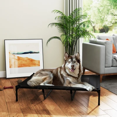 PawHut Erhöhtes Hundebett mit Tragetasche, aus Metall und Oxford-Gewebe, 122x92x23 cm, Schwarz