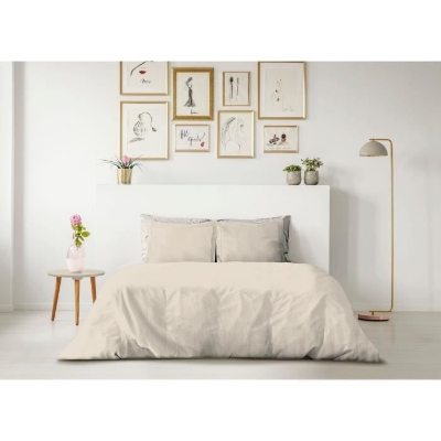 PARURE DE COUETTE LOVELY HOME - 220x240 cm - 100% COTON - BEIGE IVOIRE